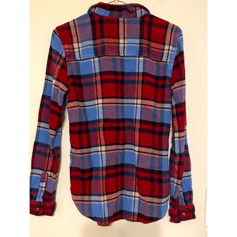 American Eagle Ahh-Mazingly Soft Plaid Button Down‎ Size Medium Red Blue - Picture 3 of 3